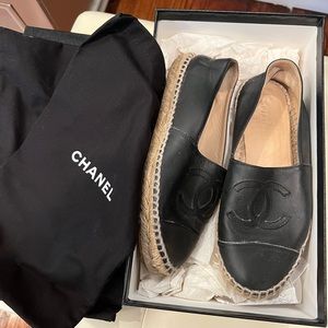 Chanel leather espadrilles. With dust bags & box with original price and sticker